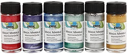 KREUL 73610 - Magic Marble Marmorierfarbe, Metallic Set, 6 x 20 ml in gold, silber, blau, grün, rot und violett, zum Tauchmarmorieren von Holz, Glas, Kunststoff, Papier, Metall und Styropor