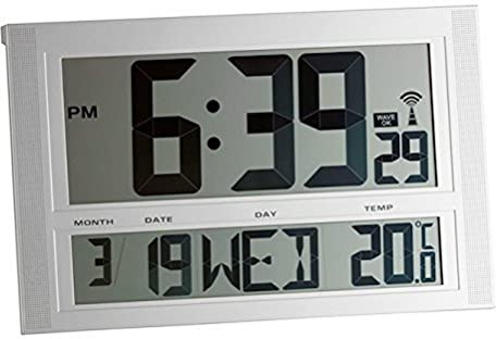 TFA Dostmann Digitale XXL Funk-Wanduhr, 98.1090, mit Innentemperatur, Wochentag und Datum, gut ablesbar, 42cm lang