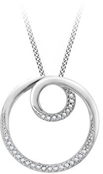 CARISSIMA Damen 9 Karat Weißgold 0.08 Karat Diamant Runder Spiralen Anhänger an Kette 46 cm/18 cm 5.43.8154