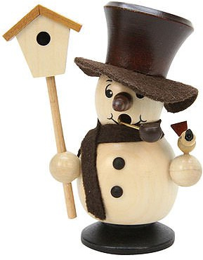 Räuchermann Schneebub mit Vogelhaus natur - 10,5cm
