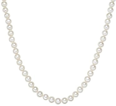 Valero Pearls Damen Kette 925/- Sterling Silber | rhodiniert, Perlenkette, Süßwasser-Zuchtperle, ca. 7,0 - 8,0 mm, weiß, potato, Karabinerverschluss, Perlseide