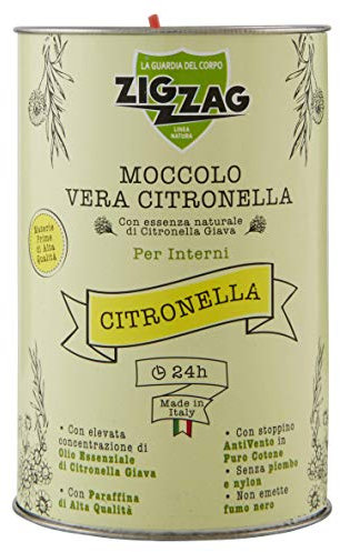 Zig Zag, Candela all'Olio Essenziale di Citronella, Moccolo per Interni, made in Italy, stoppino a base di fibra naturale, durata 24 Ore