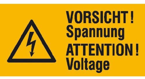 Indigos UG Aufkleber Vorsicht Spannung Warnschild - Bogen 9 Stück/Bogen 52x26 mm für Ihre Firma - selbstklebender Sicherheits Aufkleber für Tür oder Wand - Warnschild für Gebäude, Hotel