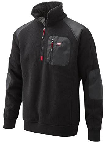 New Mens Lee Cooper Bonded Sherpa Lined Warm Stylish Fleece Branded Half Zip Jacket With Zipped Chest Pockets Comfortable Contrast Woven Fabric Panels Functional Durable Casual Top Tuff Clothing Anti-Pill Fabric Suitable For Work Leisure Workwear Outerwear Walking Countrywear LCJKT422 Black XL