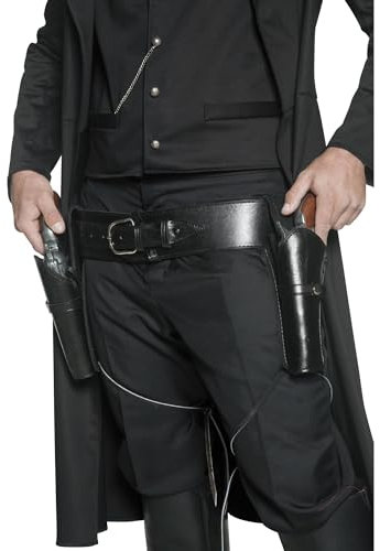 Smiffys Authentischer Western Gürtel & 2 Halfter, Schwarz, mit Bändern für die Beine