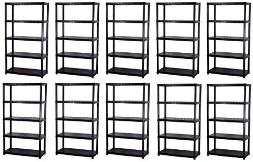 Kreher Super-Spar-Set 10 Stück XXL Kunststoffregal, Kellerregal, Lagerregal. 5 Böden in Schwarz, max. 350 kg Traglast pro Regal. 92 x 45 x 185 H cm. TÜV Rheinland.