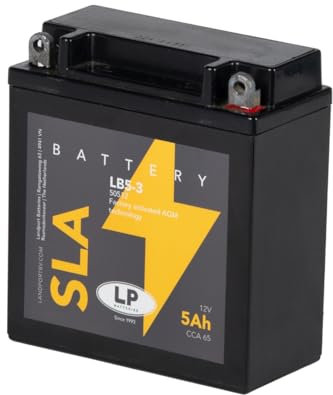 LANDPORT Batterie LB5-3 SLA 12V 5Ah kompatibel für Honda C 90, SH, MZ ETZ, Peugeot SV, Piaggio Sfera, TPH, Simson SR50, SR80, Suzuki DR 600, YB5L-B, 12N5-3B