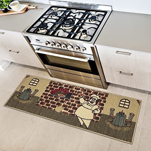 Ottomanson Tapis de Couloir Collection Siesta Kitchen Dos en Caoutchouc Motif Chef Cuisinier 50 x 150 cm Beige