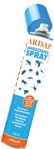 ARDAP Ungezieferspray mit Sofort- & Langzeitwirkung 750ml - Insektenspray zur Bekämpfung von akutem Ungeziefer- & Insektenbefall wie Milben, Bettwanzen & Fliegen - Bis zu 6 Wochen wirksamer Schutz