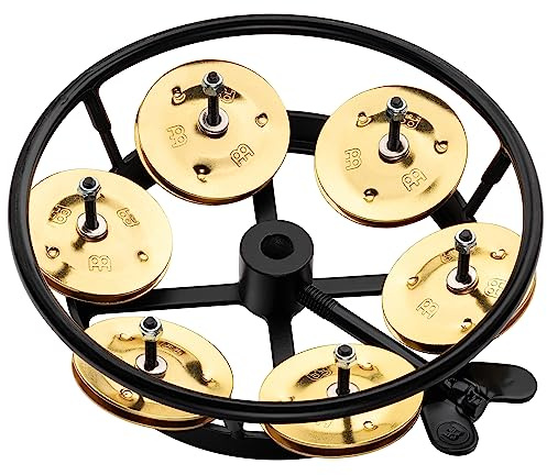 Meinl Percussion Professional Hihat Tambourine - Tamburin Zubehör für Schlagzeugbecken - Durchmesser 5 Zoll - Gummiert / Messing, Schwarz / Gold (THH1B-BK) | Tamburin Zubehör für Hihat Becken, Gummiert, 1 Reihe Jingles, Durchmesser 5 Zoll, Messing Jingles