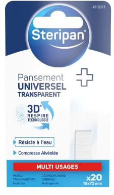 Steripan - Pansement Universel Transparent - Résiste à l'Eau - Compresse Alvéolée - Multi Usages - Lot de 1 x20