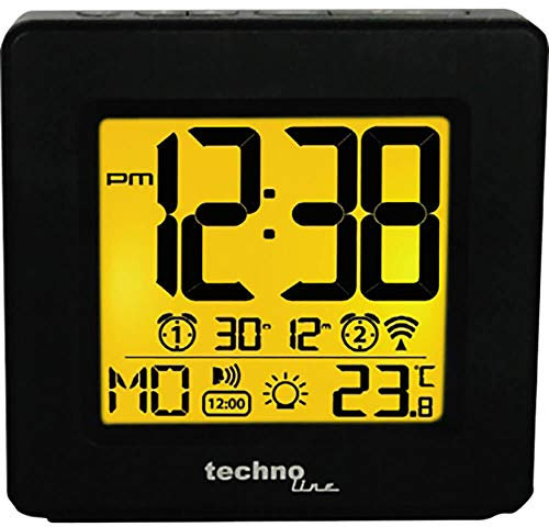 Technoline Sprechender Funkwecker WT 330 mit Ansage von Uhrzeit und Temperatur sowie Innentemperaturanzeige, Schwarz, 10.2 x 3.2 x 9.8 cm