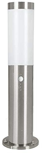 Eglo Lampioncino per esterni Helsinki, luce da esterni con sensore di movimento, lampione con sensore in acciaio zincato inossidabile e plastica, argento, bianco, E27, IP44