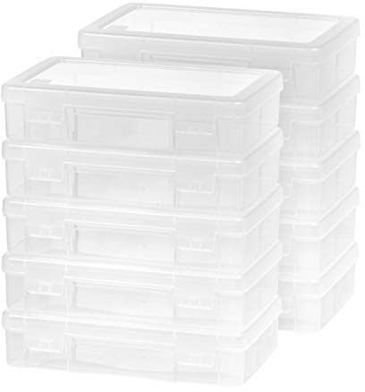 IRIS USA Pencil Case Boxes, 10-Pack, |Made in USA|, Plastic Bead Organizing Containers with Snap Lid for Arts, Crafts, Ephemera, Stickers, & Dance Cheer, Clear - Medium