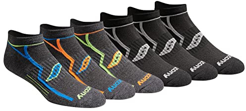 Saucony Men's Multi-Pack Bolt Performance Comfort Fit No-Show Socks, Grey (6 Pairs), Shoe Size: 8-12