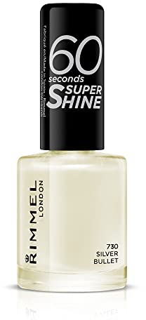 Rimmel 60 Seconds Super Shine Nail Polish, 730 Silver Bullet, Quick-Dry Nail Polish, Ultra-Shiny Finish, Easy to Apply, Vibrant Colour, Long-Wearing, Improved Formula, Vegan, 8ml