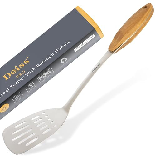 Deiss PRO Spatola in acciaio inox con impugnatura in legno – paletta cucina per BBQ – perfetta per grigliare, scrostare e girare carne, uova strapazzate, hamburger – pratica impugnatura in bambù
