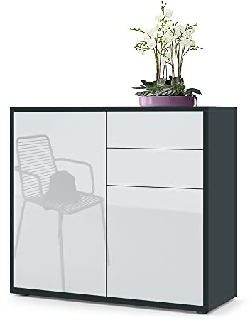 Vladon Sideboard Ben, Made in Germany, Kommode mit 2 Türen und 2 Schubladen, Schwarz matt/Weiß Hochglanz (79 x 74 x 36 cm)