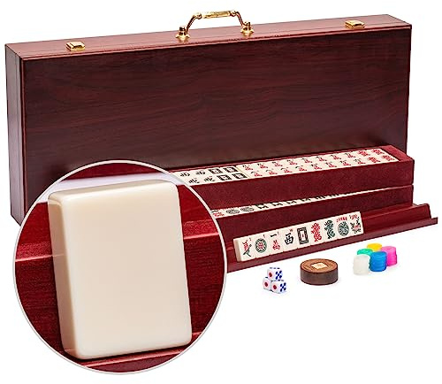 Yellow Mountain Imports Amerikanisches Mahjong-Set Der Klassiker - mit 166 Steinen, Vintage-Rosenholzfurnier-Gehäuse und Anderen Mahjong-Zubehör