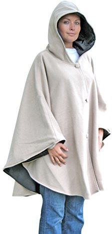 Cape, wendbar, mit Kapuze, 1 Seite aus Fleece und 1 wasserdichte Seite, Beige und Schwarz