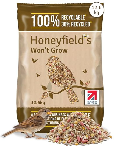 Honeyfield’s - No Grow Bird Food for Outside Birds, Wild Bird Food with Kibbled Sunflower Hearts and Kibbled Peanuts, Ideal for Ground Feeding and Tables (12.6kg)