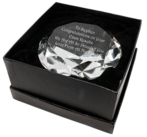 County Engraving Personalised 10cm Diamond Shape Crystal Glass Paperweight with Gift Box, Laser Engraved Enter Your Own Custom Text