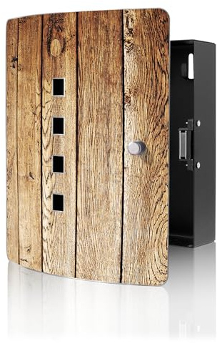 banjado Design Schlüsselkasten aus Edelstahl für 10 Schlüssel - Schlüsselschrank zur Schlüssel Aufbewahrung 24 x 21,5 x 7cm groß mit praktischem Magnetverschluss - Motiv Geöltes Holz