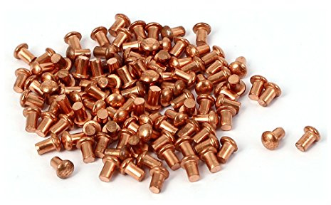 sourcing map 4mm Länge 2mm x 3mm Rundkopf Kupfer Vollnietbefestigungen Goldton 100 Stück