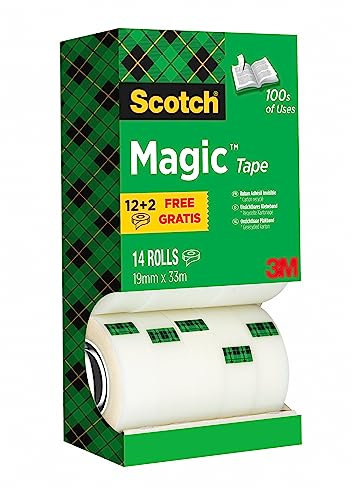 Scotch Magic Klebeband – Vorteilspack 14 Rollen 19mm x 33m, Allzweck-Klebeband für die Reparatur, Etikettierung und zum Verschließen von Dokumenten