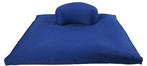 Buckwheat Crescent Zafu and Zabuton Meditation Cushion Set (2pc), Royal Blue