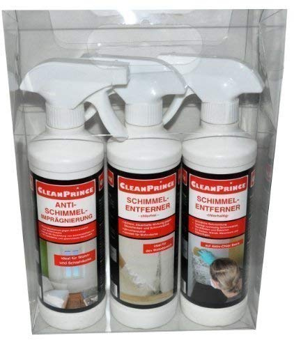 Eliminador de Molde cleanprince 3 Piezas en Set: 1x 500ML Clorado + 1x sin Cloro + 1x Anti Schimmelex Impregnación Superior Lucha Moho Verdete Pilz Renovar Kältebrücke Limpiador Limpiar