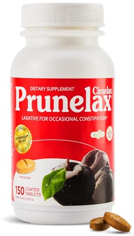 Prunelax Ciruelax Regular Strength Laxative Tablets - Natural-Ingredient Based Laxative for Occasional Constipation, Predictable Overnight Relief with Senna Leaf Extracts, 8-12 Hr Fast-Acting - 150ct