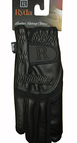 Ryda Black Leather Palm Ladies Competition Horse Riding Gloves (Large)