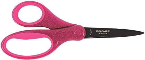 Fiskars Tijeras escolares, A partir de los 10 años, Longitud 15 cm, para diestros y zurdos, Hoja de acero inoxidable/Mangos de plástico, Rosa Purpurina, 1023915
