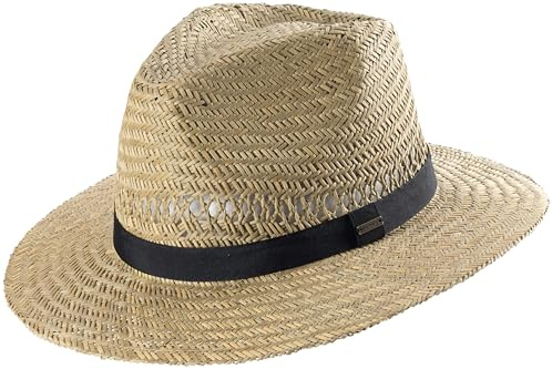 SCIPPIS Barrow – Luftiger Strohhut für Damen & Herren | Sommerhut mit schwarzem Hutband | Atmungsaktiver Outdoorhut für Freizeit, Urlaub & Garten, Größe L, Natur