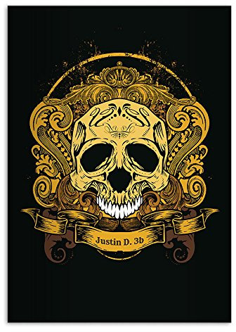 Kartenkaufrausch 8 personalisierte, Coole DIN A4 Schulhefte, Schreibhefte mit Totenkopf, schwarz Lineatur 25 (liniertes Heft)