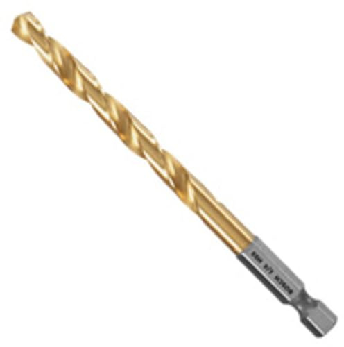 BOSCH TI2143IM 1-Piece 1/4 In. x 4 In. Titanium Nitride Coated Metal Drill Bit Impact Tough with Impact-Rated Hex Shank for Applications in Heavy-Gauge Carbon Steels, Light Gauge Metal, Hardwood