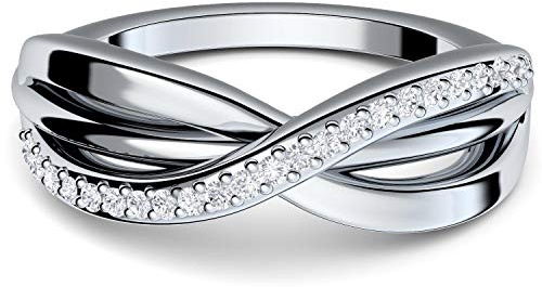 Verlobungsring Infinity Ring Silber 925 von Amoonic mit 21 Zirkonia Steinen | Ring-Unendlichkeit Gratis Luxus-Etui Unendlichkeitszeichen Ring unendlich Unendlichkeits Ring Schmuck Damen FF586SS925ZIFA