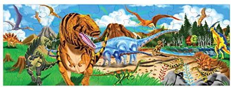 Melissa & Doug Land of Dinosaurs Floor Puzzle, 48 pc Jumbo Jigsaw Puzzle, Educational Screen Free Activity for Toddler, Preschoolers and Kids Ages 3+ (4 feet Long) - FSC Certified