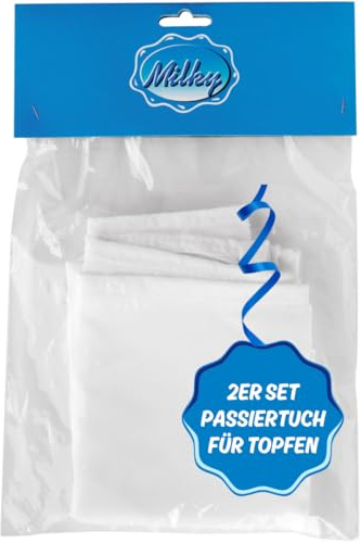 Milky 2er Set Topfensack 32x48 cm - Hochwertiges & nachhaltiges Passiertuch - Premium Safttuch für Fruchtsäfte - Nussmilchbeutel für Quark & Joghurt - Käsetuch zum Käse selber machen
