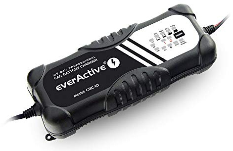 everActive KFZ Motorrad Ladegerät, 12V 24V, Spannung 10A, vollautomatisch, schnell, LED-Anzeige, Mikroprozessor, Miniaturautoladegerät, Modell: CBC-10