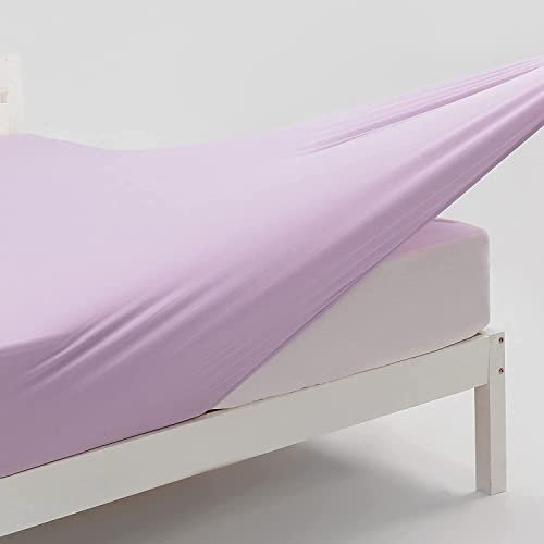 Lilac Fitted Sheet Double Bed | Jersey Cotton Fitted Sheet Double Deep Pocket | Lilac Bedding Double 4 Way Stretch Fitted Sheets - Shrinkage and Fade Resistant. 140x200cm.