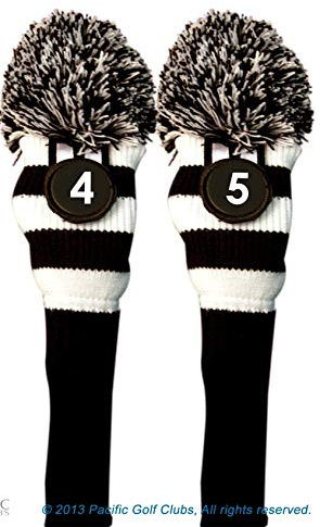 Majek # 4 & 5 ibrido Combo Pack Rescue Utility nero e bianco da golf Headcover Knit pom pom retro Classic vintage della testa