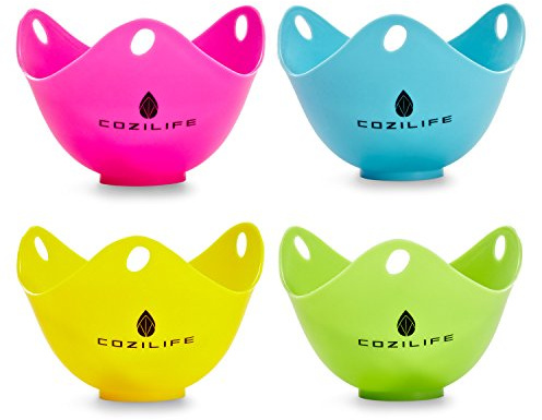 Egg Poacher – COZILIFE Silicone Egg Poaching Cups with Ring Standers, For Microwave or Stovetop Egg Cooking, Kraft Box Packing, BPA Free, Pack of 4