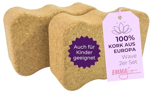 EMMAfit Kork Yoga Block Wave I 227 x 150 x 75mm I hochwertiger Kinder-Yogablock aus Kork für Yoga-Übungen I hygienisch & umweltfreundlich I nachhaltiger & langlebiger Yoga Korkblock für bewusstes Yoga