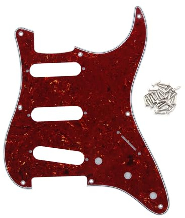 FLEOR 8-Loch SSS Pickguard Aluminium-Abschirmung mit großem Rücken und Befestigungsschrauben für den Austausch von ST -E-Gitarren, 4-lagige rote Schildkröte