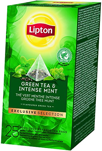 Lipton Exclusive Selection Thé Vert Menthe Intense, Label Rainforest Alliance, 25 Sachets Pyramides