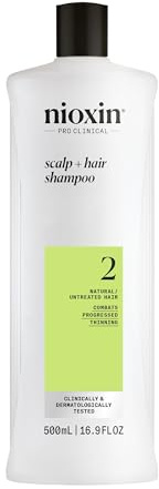Nioxin Scalp + Hair Thickening System 2 Shampoo | For Natural or Untreated Hair with Progressed Thinning | With Niacinamide and Biotin | 16.9 Fl oz.