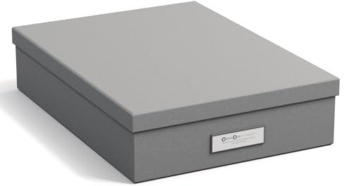 Bigso Box of Sweden OSKAR dokumentlåda för A4-papper, broschyrer etc. – skrivbordsfack med lock och handtag – förvaringslåda av fiberskiva och papper – grå