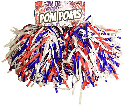Red, White, & Blue Pom Pom, 1 Pair - Stylish Design, Perfect Accessory for Team Spirit Photos, Sports Events, Dancing, & Cheerleading Performances Halloween